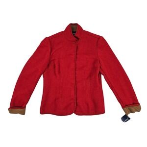 New Women's Evan Picone Barn Jacket Size 8P Red Woven Wool Bedford Hills NWT